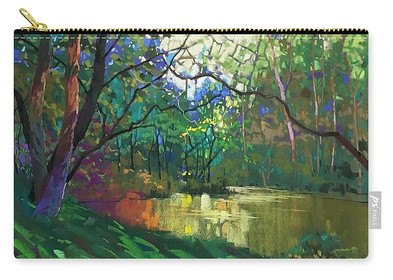 Leavenworth Zip Pouch featuring the painting Pond story by Celine K Yong