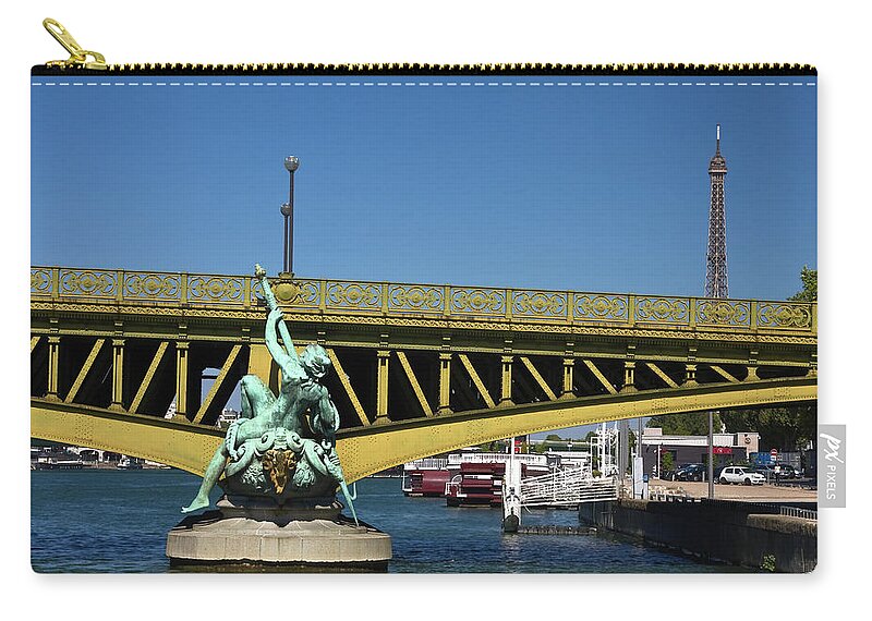 Pont Mirabeau Zip Pouch featuring the photograph Pont Mirabeau Statue by Sally Weigand