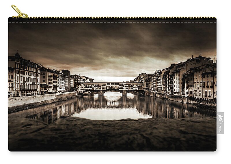 Arno Zip Pouch featuring the photograph Ponte Vecchio in Sepia by Sonny Marcyan