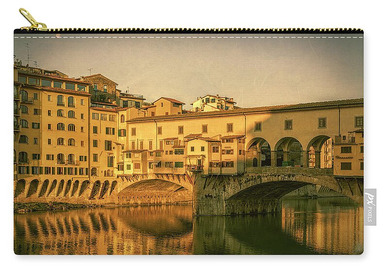 Joan Carroll Zip Pouch featuring the photograph Ponte Vecchio Morning Florence Italy by Joan Carroll