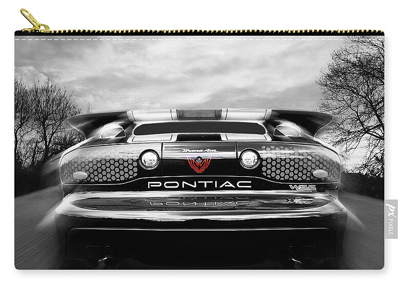Pontiac Firebird Zip Pouch featuring the photograph Pontiac Trans Am Rear in Black and White by Gill Billington