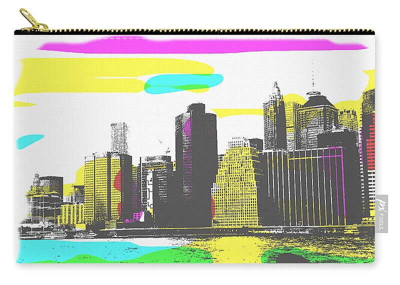 Landscape Zip Pouch featuring the mixed media Pop City Skyline by Shelli Fitzpatrick