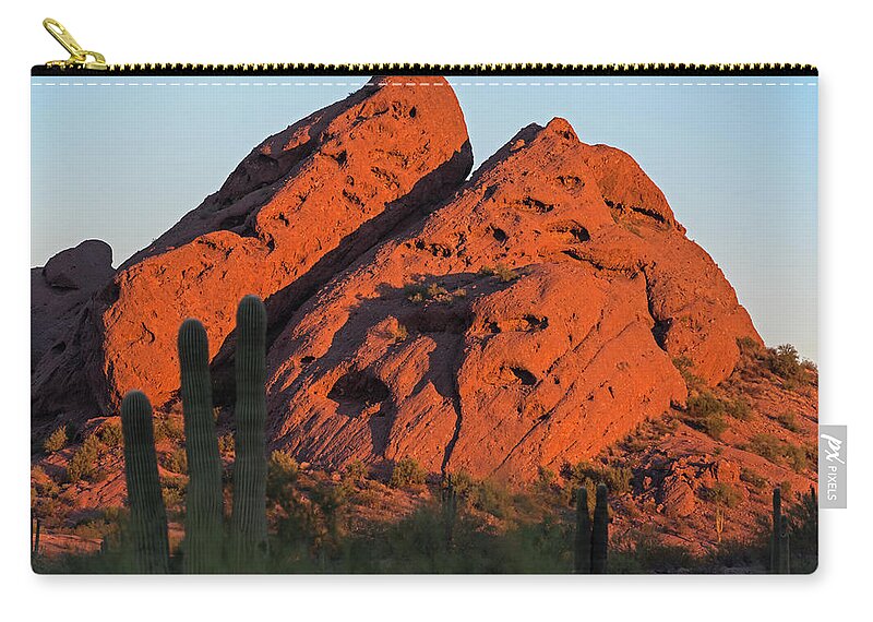 Papago Zip Pouch featuring the photograph Papago Park Mountain at Sunrise Phoenix AZ by Toby McGuire