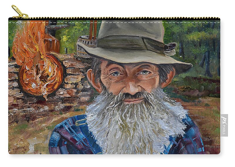 Hillbillies Carry-all Pouch featuring the painting Popcorn Sutton - Rocket Fuel -White Whiskey by Jan Dappen
