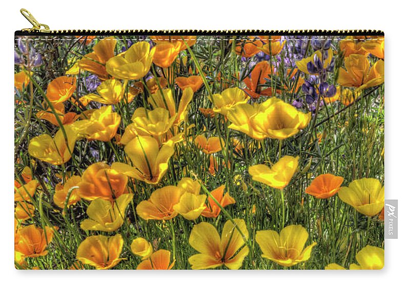 Poppy Zip Pouch featuring the photograph Poppies and Lupines by Jim And Emily Bush