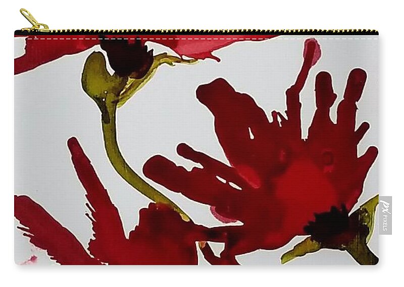 Red Zip Pouch featuring the painting Poppies by Donna Perry