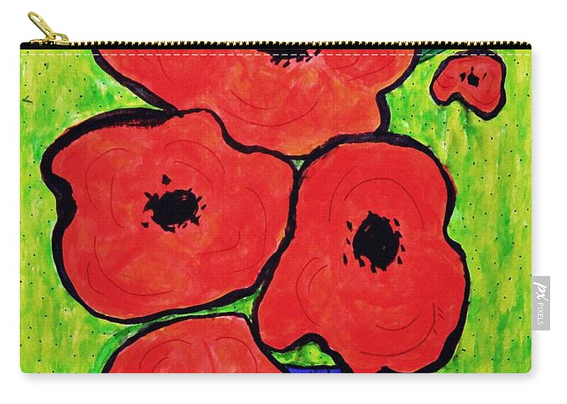Poppy Zip Pouch featuring the drawing Poppies in a Blue Vase by Sarah Loft