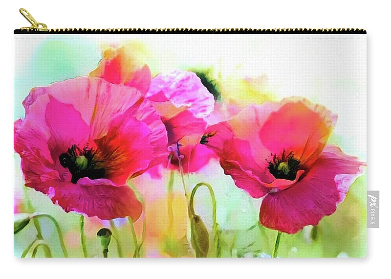 Poppy Zip Pouch featuring the mixed media Poppies by Lilia S