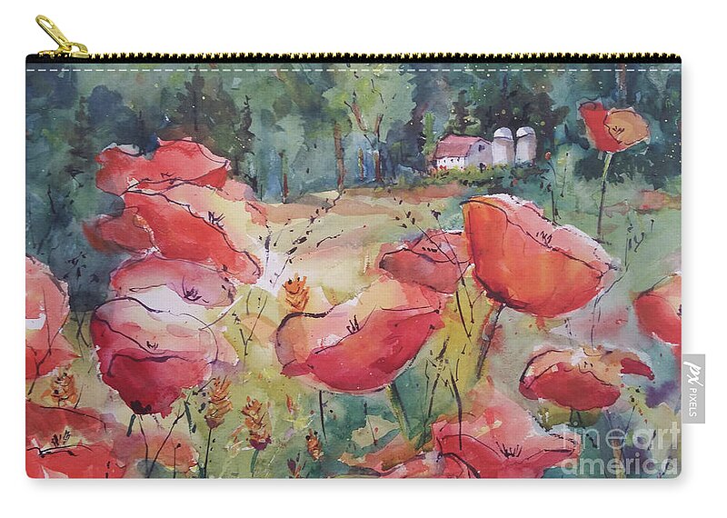 Red Poppies Carry-all Pouch featuring the painting Poppy Dance by Jacqueline Newbold