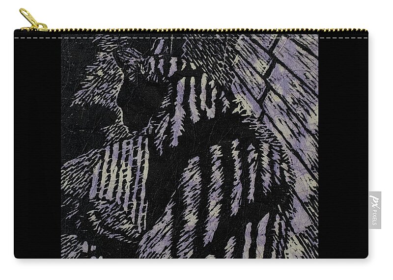 Woodcut Zip Pouch featuring the mixed media Poppy by Jackie MacNair