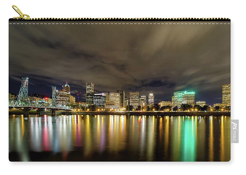 Portland Zip Pouch featuring the photograph Portland Nightscape by David Gn
