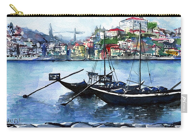 Porto Painting Zip Pouch featuring the painting Porto Rabelo Boats by Dora Hathazi Mendes