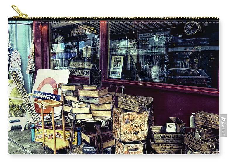 Antique Shop Zip Pouch featuring the photograph Portobello Road London Junk Shop by Lynn Bolt