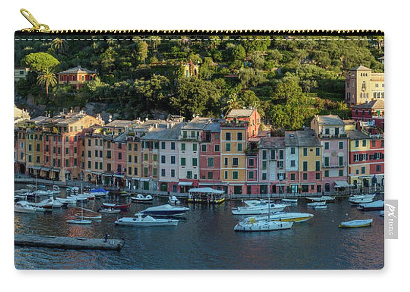 Portofino Zip Pouch featuring the photograph Portofino Morning Panoramic II by Brian Jannsen