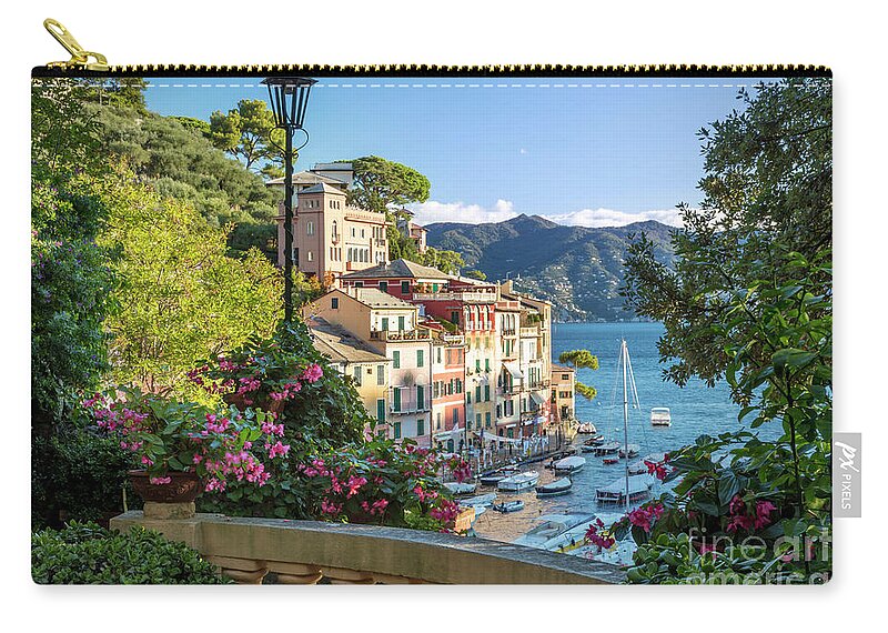 Portofino Zip Pouch featuring the photograph Portofino Morning View by Brian Jannsen