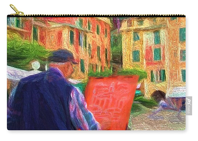 Painting Zip Pouch featuring the painting Portofino Through the Eyes of an Artist by Mitchell R Grosky