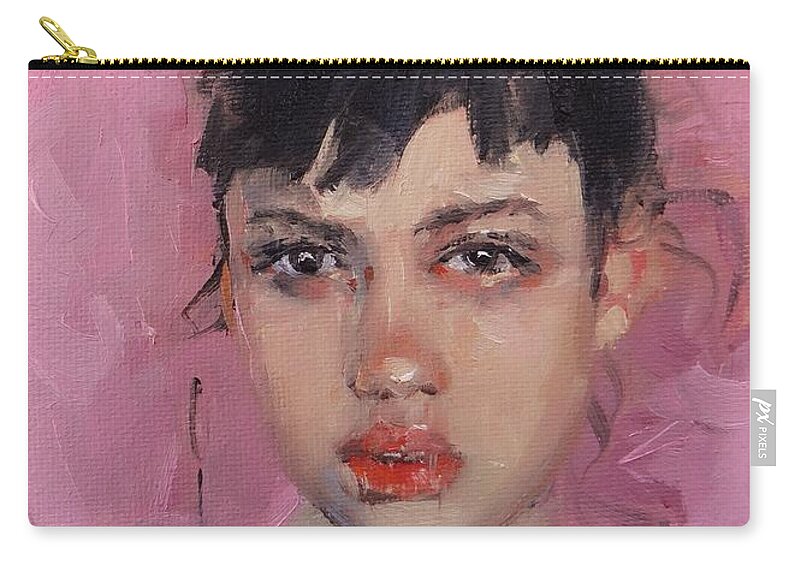 Portrait Zip Pouch featuring the painting Portrait Demo by Laura Lee Zanghetti