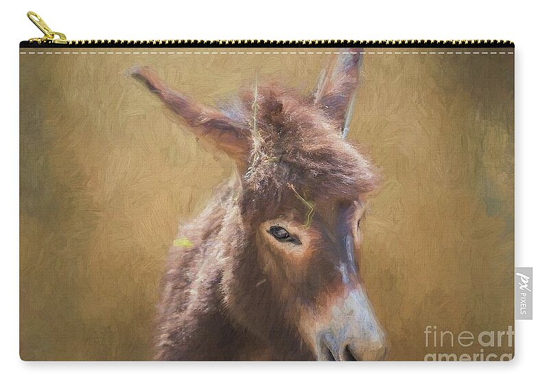 Donkey Zip Pouch featuring the mixed media Portrait of a Donkey by Eva Lechner