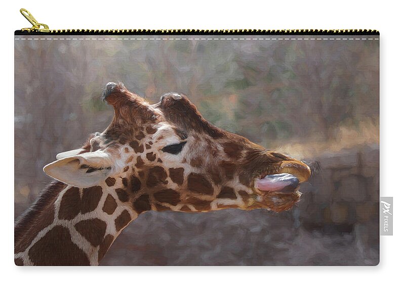 Wildlife Zip Pouch featuring the digital art Portrait of a Giraffe by Ernest Echols