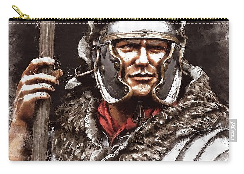 Roman Legion Zip Pouch featuring the painting Portrait of a Roman Legionary - 20 by AM FineArtPrints