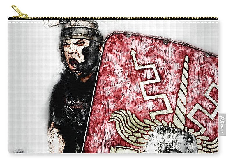 Roman Legion Zip Pouch featuring the painting Portrait of a Roman Legionary - 35 by AM FineArtPrints