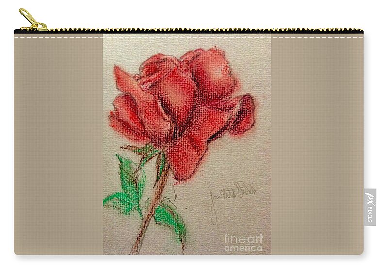 Red Rose Zip Pouch featuring the pastel Portrait Of A Rose by Joan-Violet Stretch