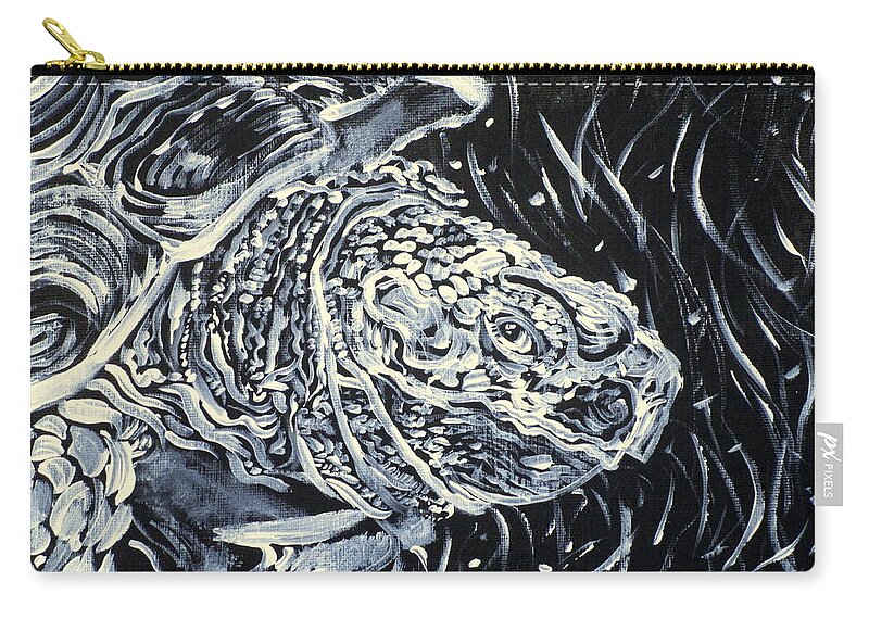 Turtle Zip Pouch featuring the painting Portrait Of A Turtle by Fabrizio Cassetta