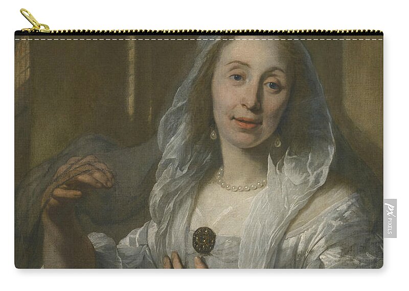 17th Century Art Zip Pouch featuring the painting Portrait of a Woman in White by Bartholomeus van der Helst
