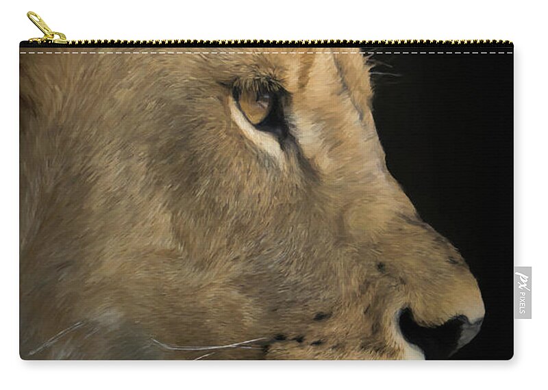 Africa Zip Pouch featuring the digital art Portrait of a Young Lion by Ernest Echols