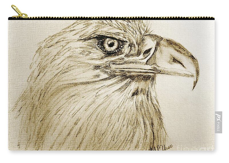 Portrait Of An Eagle Zip Pouch featuring the drawing Portrait of an Eagle by Maria Urso
