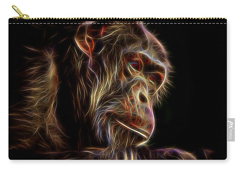 Portrait Of An Elderly Chimp Zip Pouch featuring the digital art Portrait of an Elderly Chimp II altered version by Jim Fitzpatrick