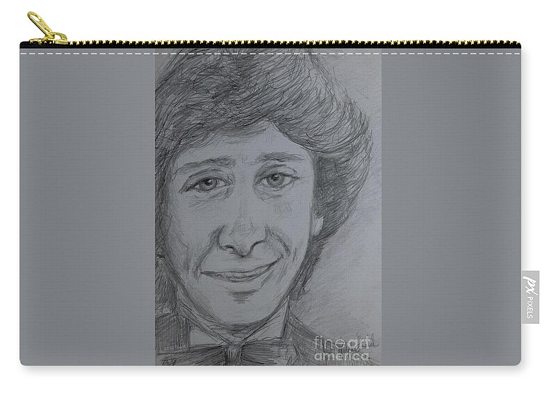 Portrait Zip Pouch featuring the drawing Portrait of Barry Manilow 3 by Joan-Violet Stretch
