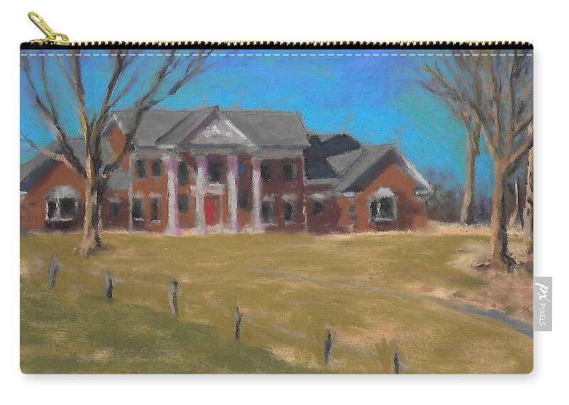 Painting Of A Country Estate Home Zip Pouch featuring the painting Portrait of a Country Estate Home by Terri Meyer