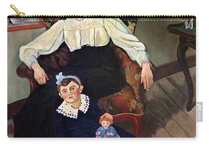 Portrait Zip Pouch featuring the painting Portrait of Marie Coca and her Daughter by Marie Clementine Valadon