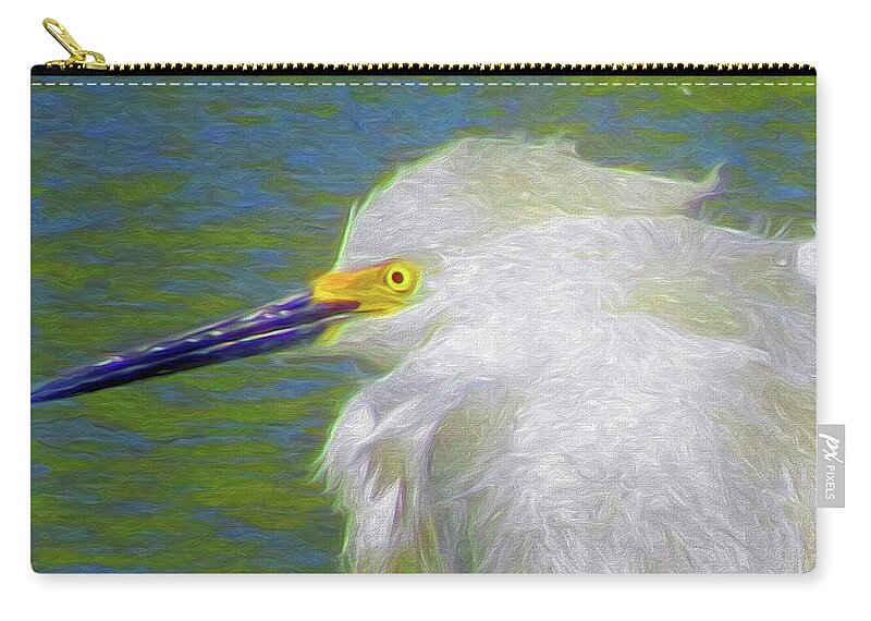 Snowy Egret Zip Pouch featuring the painting Portrait of a Snowy Egret by A H Kuusela