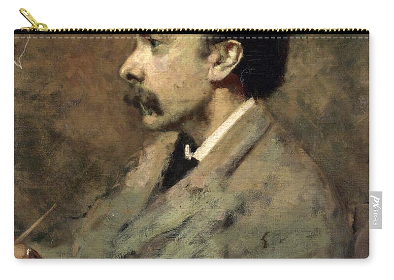 Cesare Tallone Zip Pouch featuring the painting Portrait of the Painter Filiberto Petiti by Cesare Tallone