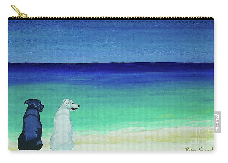 Lab Dog Zip Pouch featuring the painting Lab Potcake Dogs on the Beach by Robyn Saunders