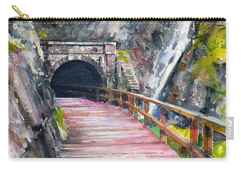 Tunnel Zip Pouch featuring the painting Paw Paw Tunnel C and O Canal by John D Benson