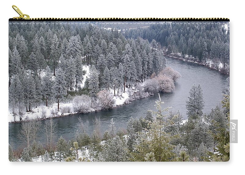 Nature Zip Pouch featuring the photograph Powdered Spokane River by Ben Upham III