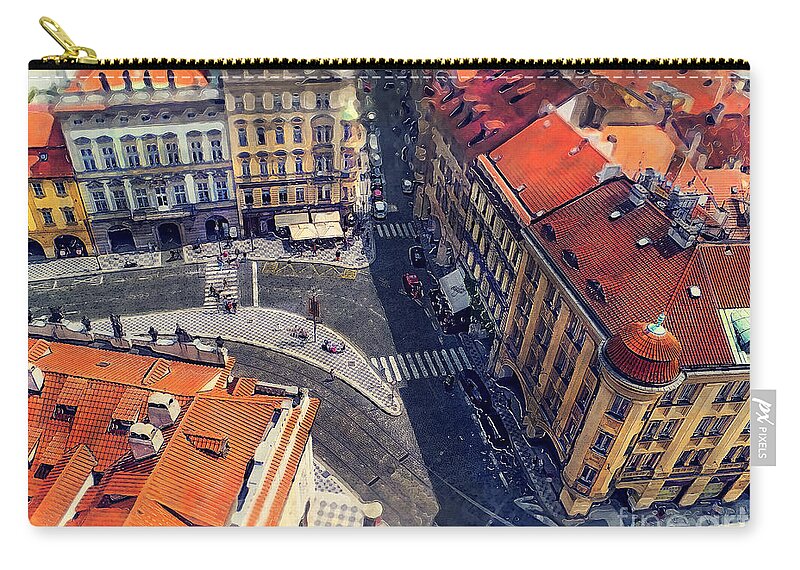 Praha Zip Pouch featuring the painting Prague street watercolor by Justyna Jaszke JBJart