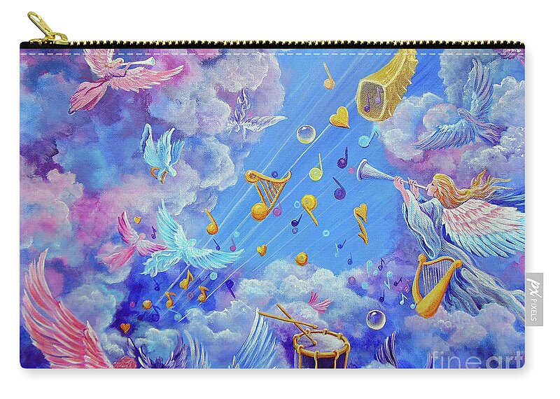 Prophetic Art Zip Pouch featuring the painting Praise Him From The Heavens by Nancy Cupp