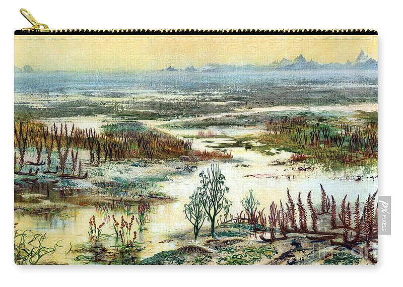 Flora Zip Pouch featuring the photograph Prehistoric, Lower Devonian Landscape by Science Source