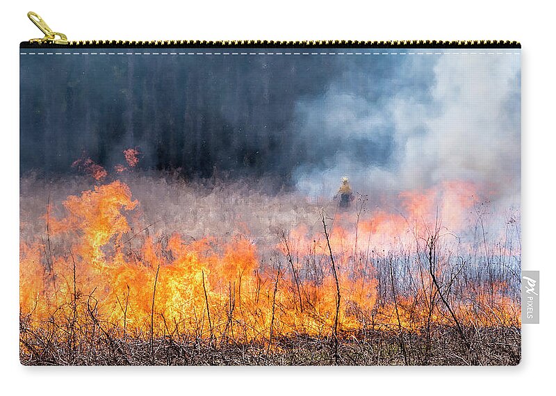 Fire Zip Pouch featuring the photograph Prescribed Burn - UW Arboretum - Madison - Wisconsin by Steven Ralser