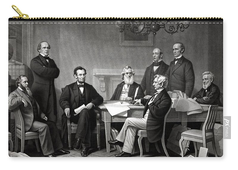 Abraham Lincoln Zip Pouch featuring the drawing President Lincoln and His Cabinet by War Is Hell Store