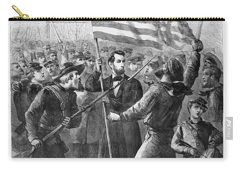 Abraham Lincoln Zip Pouch featuring the painting President Lincoln holding the American Flag by War Is Hell Store
