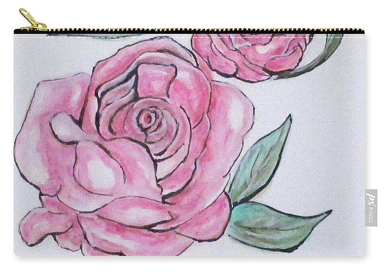 Pink Roses Zip Pouch featuring the painting Pretty And Pink Roses by Clyde J Kell