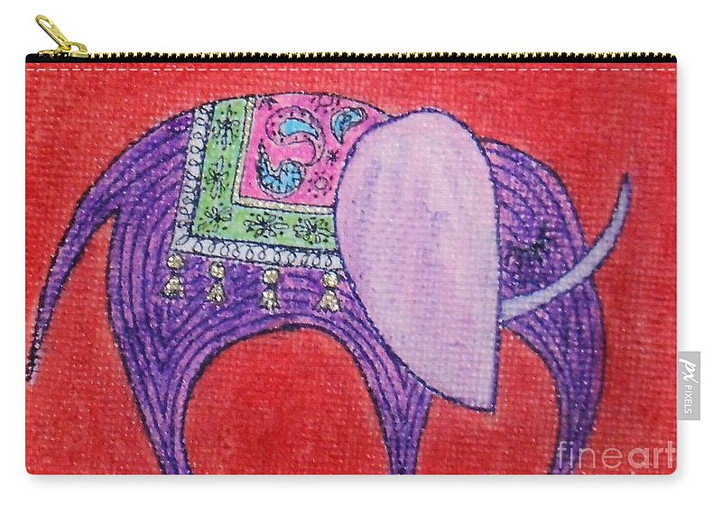 Elephant Zip Pouch featuring the drawing Pretty Pachyderm -- Whimsical Elephant by Jayne Somogy