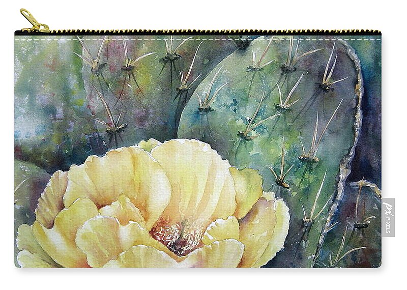 Flower Zip Pouch featuring the painting Prickly Blossom by Mary McCullah
