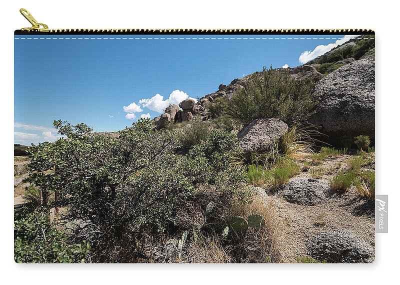 Prickly Pear And Creosote Zip Pouch featuring the photograph Prickly Pear and Creosote by Tom Cochran