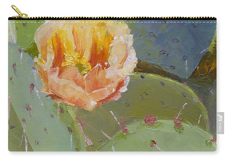 Oil Painting Zip Pouch featuring the painting Prickly Pear Blossom by Susan Woodward